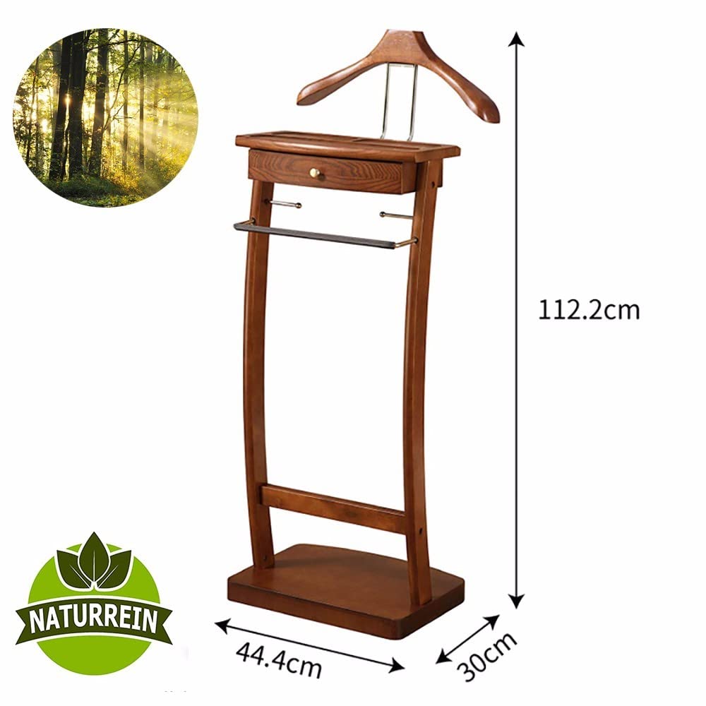Suit Valet Stand with Tray, Wood Valet Stand for Men, Floor Standing Clothes Valet Stand, Valet Stand Living Room Bed