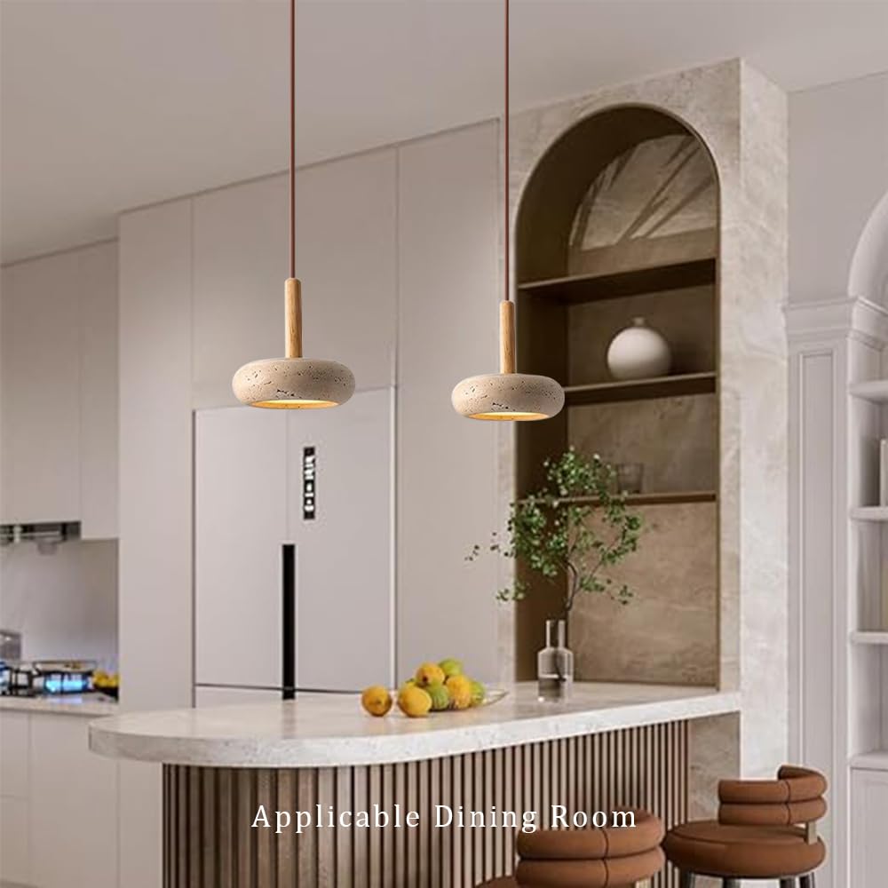 Natural Yellow Travertine Pendant Light, Wabi Sabi Pendant Light Fixture