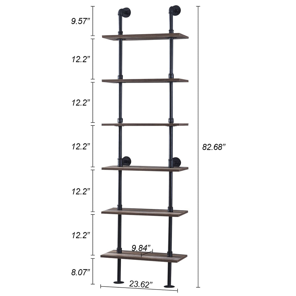 Hombazzar Industrial Pipe Bookshelf, 6 Tier Pipe Shelving