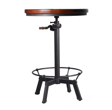 Industrial Bar Table-33.5-39.4 Inch Tall-Adjustable Bar Height Pub Table-23.7 Inch Swivel Round Wood Top Metal