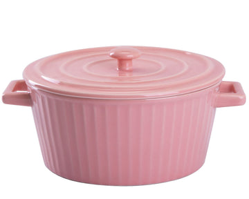 Pink Ceramic Casserole Dish with Lid, 1 Quart Ceramic Casserole Pan for Bakeware Oven