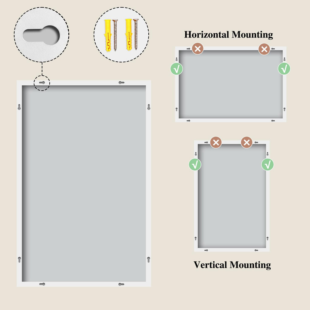 White Rectangle Wall Mirror, 30x60 Inch Bathroom Mirror, Aluminum Frame Vanity Mirror Bathroom, Hangs Horizontally or