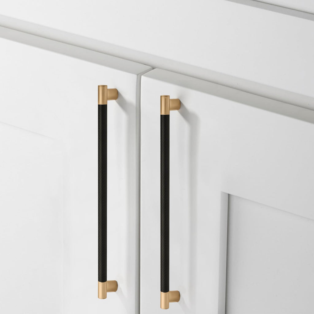 Black & Gold Knurled Cabinet Handles Kitchen Pulls 10 Inch 10 Pack