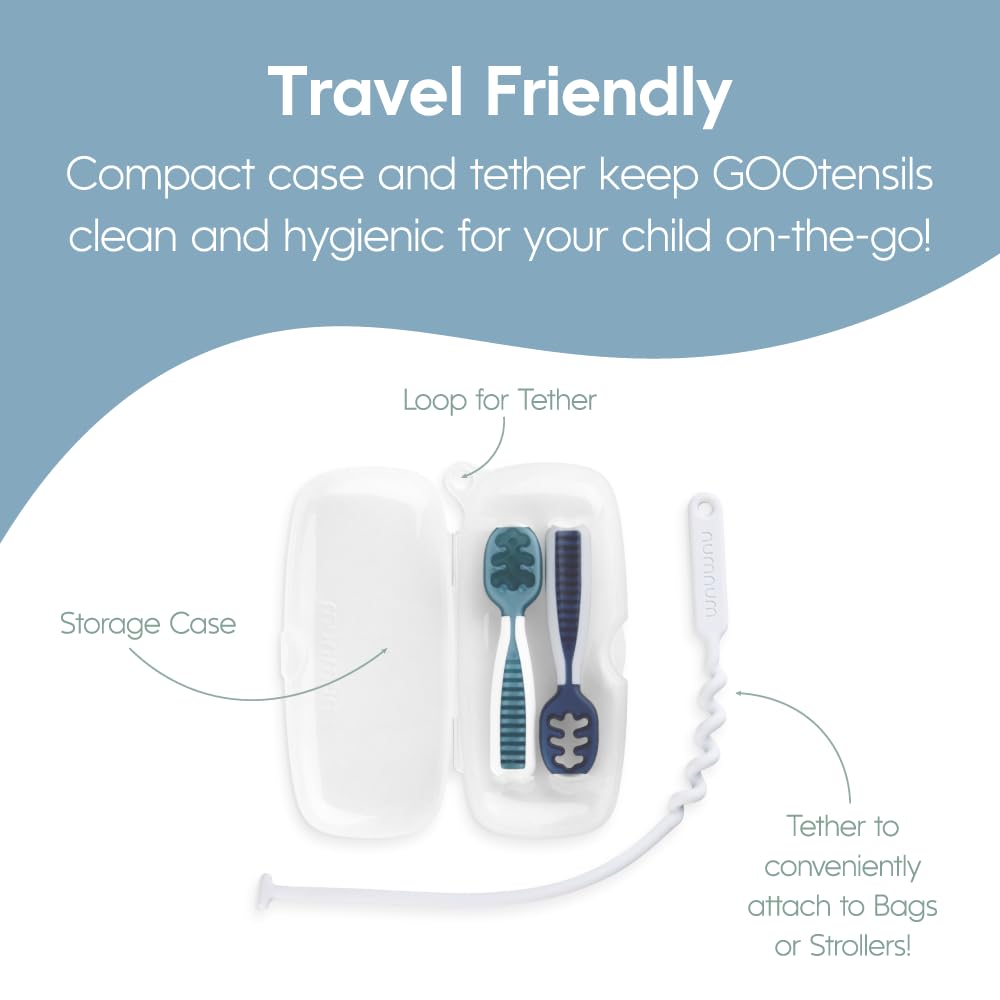 Baby Spoons Set with Travel Case 6+ Months 2-Pack, Blue/Navy
