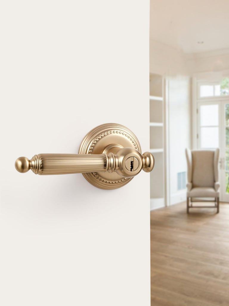 1 Pack Champagne Bronze Door Lever with Lock and Key Entry Door Handle Door Lever Bedroom and Bathroom Zinc Alloy