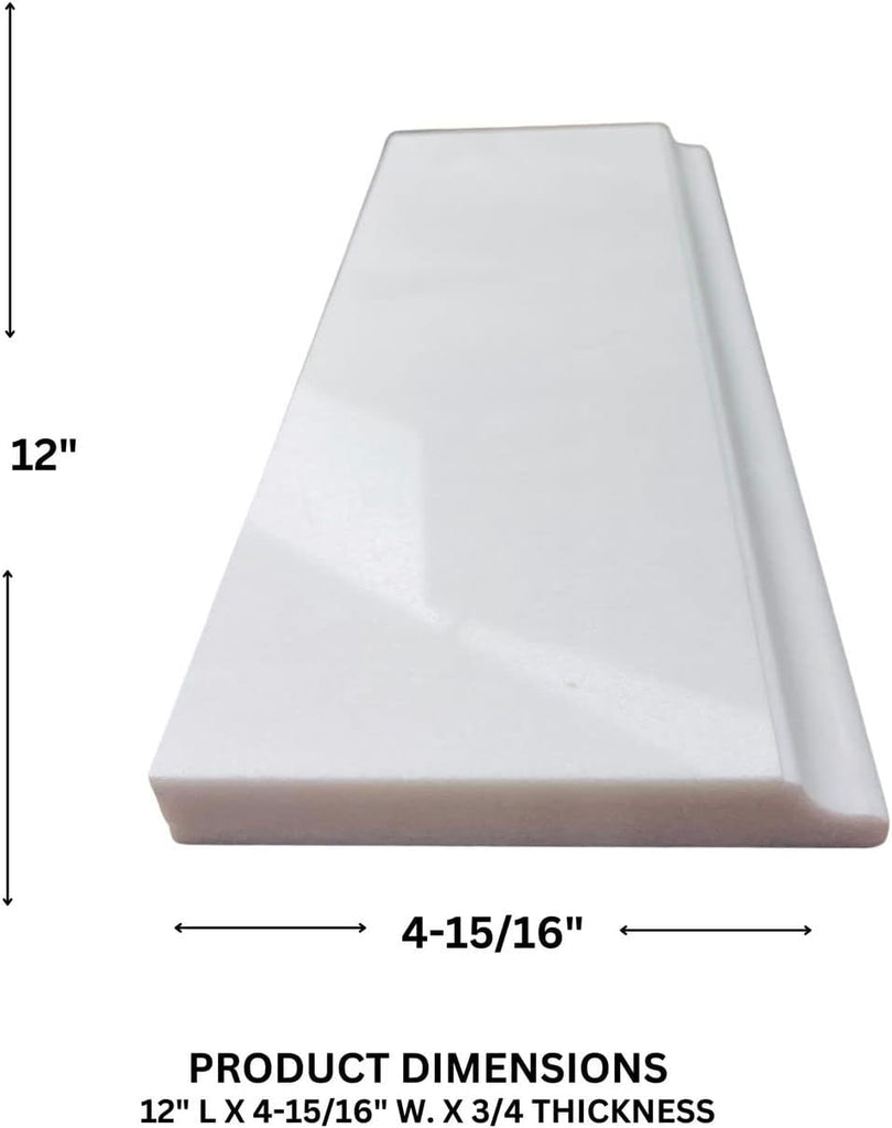 5x12 Pure White Thassos Bianco Marble Baseboard Tile Trim Molding Polished Finish Wall Floor Backsplash Accent (Box