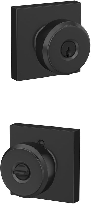 BWE 622 COL Bowery Door Knob with Collins Trim, Keyed Entry Lock, Matte Black