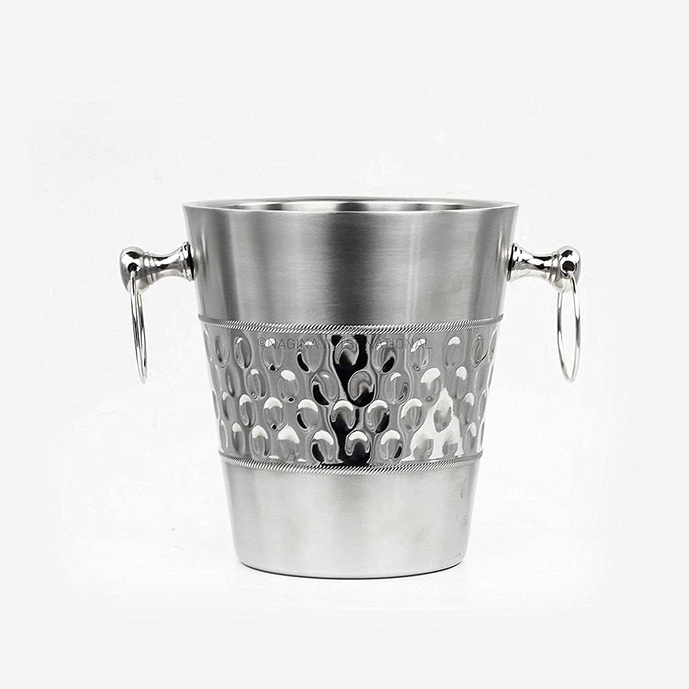 Deep Hammered Brushed Nickel Plated Majestic Wine & Ice Bucket with Steel Bucket Stand | Wine Chiller On Stand