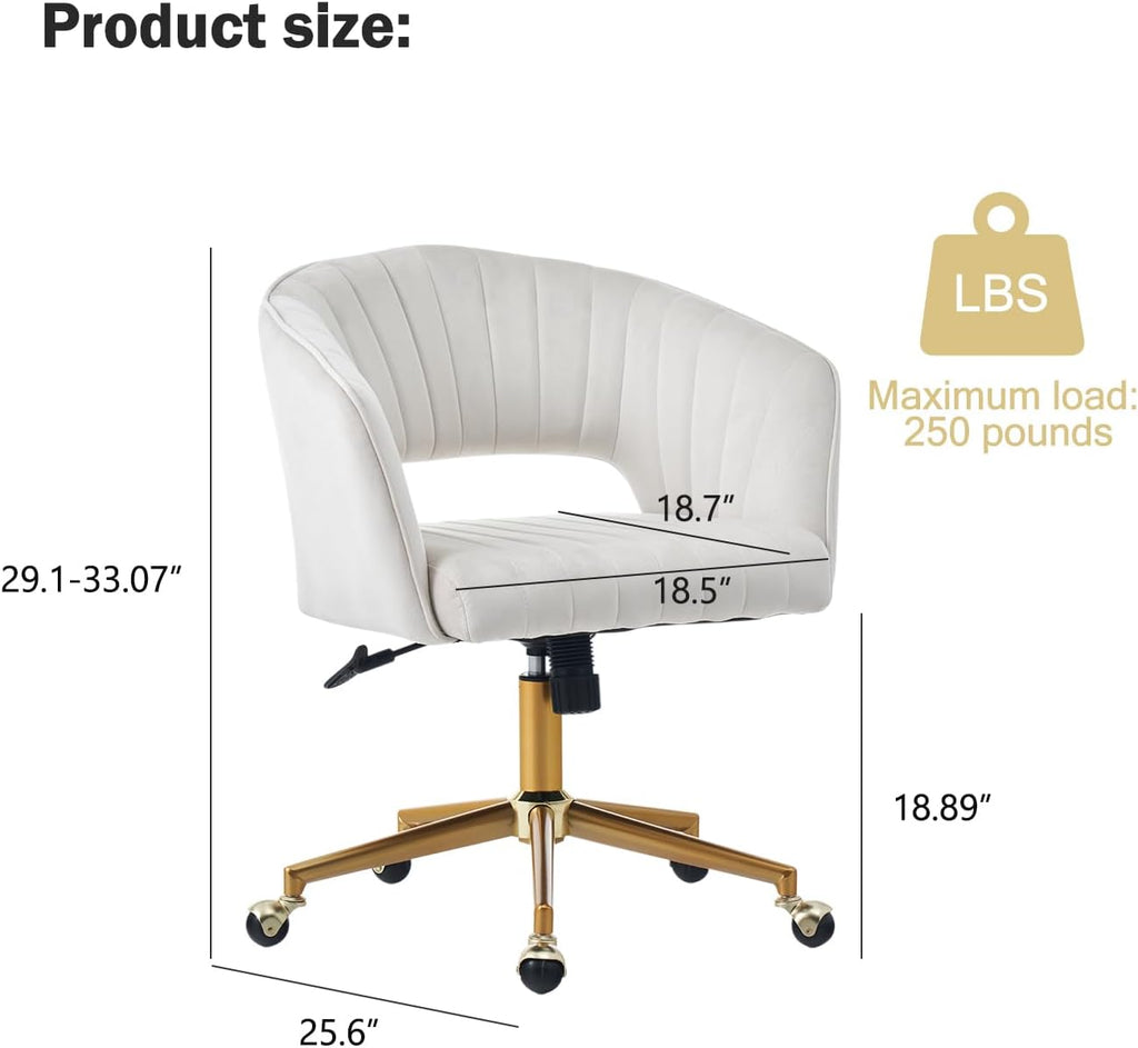 Velvet Office Desk Chair, Upholstered Home Office Desk Chairs with Adjustable Swivel Wheels, Ergonomic for Living
