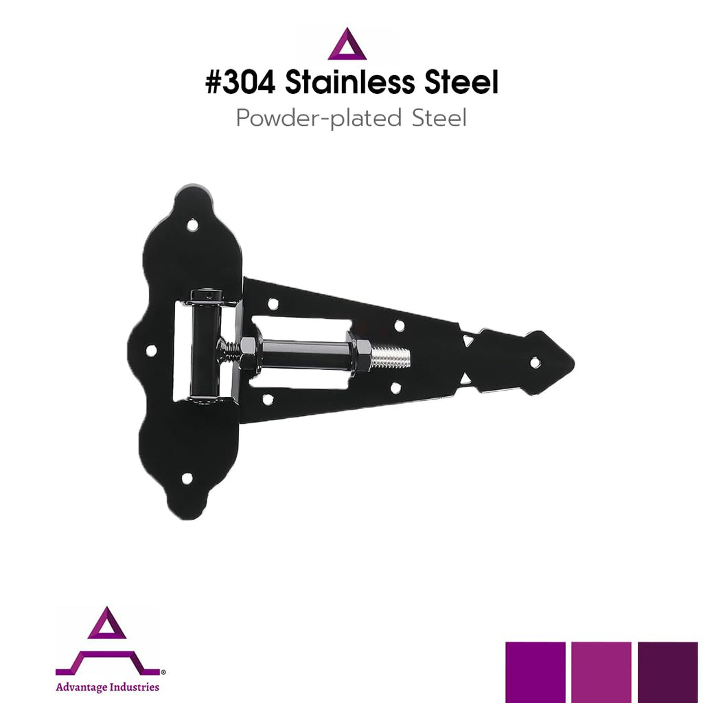 8" Self-Closing "T" Hinge | Industrial Stainless-Steel Gate Hinge | Horizontal Adjustable | Heavy-Duty Enclosed