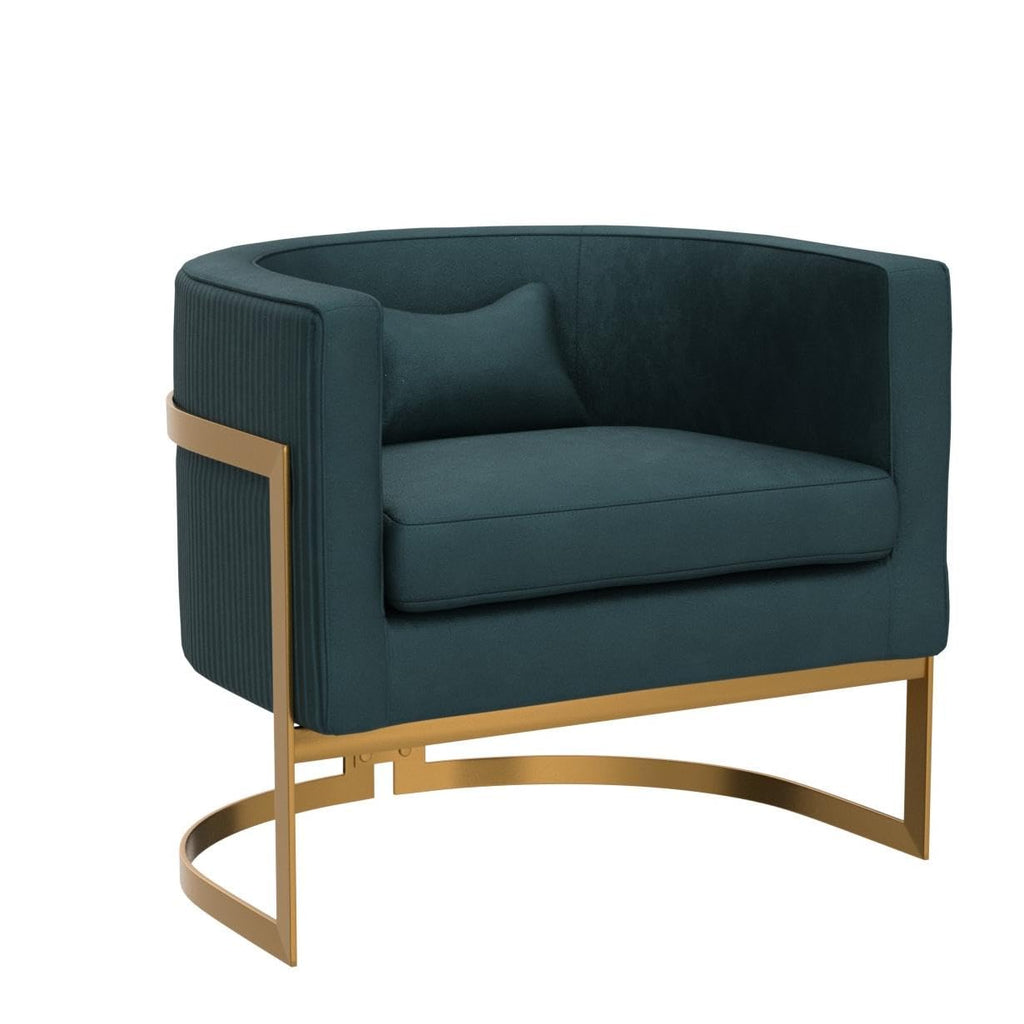 Velvet Barrel Accent Chair Lake Blue with Gold Legs