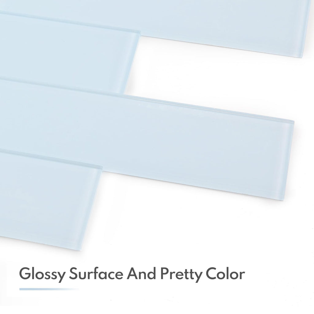 Ice Blue Glass Subway Tile, Glass Kitchen Shower Backsplash Wall, 4 x 12 Inches, 4 Sq.Ft.
