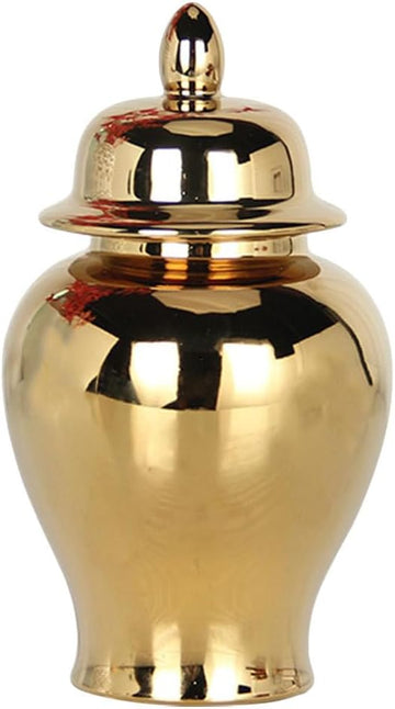 Ginger Jar, Golden Ginger Jar Handicraft Flower Vase Chinese Style Temple Jar Storage Jar Tea Canister with Lid