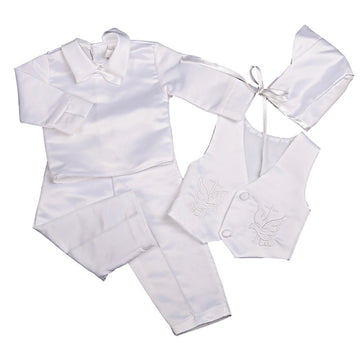 Angels Baby Boys' Baptism Christening Suit Outfit Bonnet Long Sleeves 4 Piece Set Months White