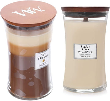 WoodWick Café Sweets Large Hourglass Trilogy Candle & Woodwick Vanilla Bean Large Hourglass Candle