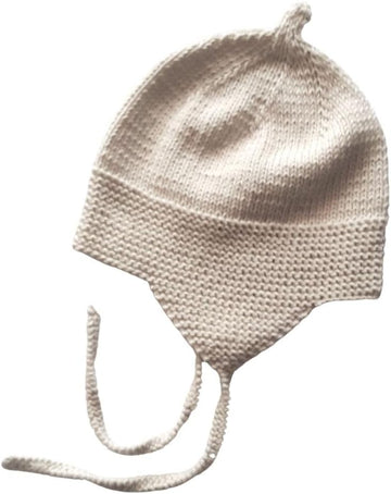 Organic Cotton Baby Bonnet Hat - Hand Knit Classic Heirloom Winter Hat with Ties