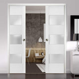 Slab Barn Door Panel Frosted Glass 3 Lites 32 x 80 inches | Lucia 4070 White Silk | Sturdy Finished 