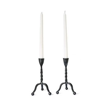 Black Taper Candle Holder Set of 2, Forged-Iron Candlestick