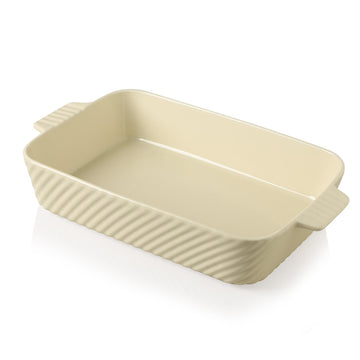 Ceramic 13 x 9 Baking Pan, Cake Baking Dish for Brownie, Porcelain Striped Casserole Dishes for Oven with Handle for