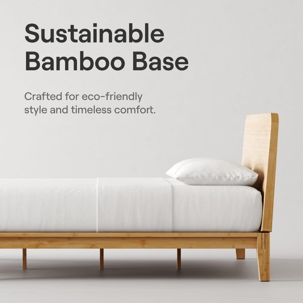 Bamboo Platform Bed Frame - Full - Natural - Floating Center Support Legs - 12" Height - Easy Tool Free Set Up