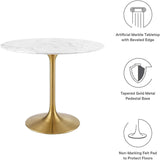 Lippa 36" Mid-Century Dining Table with Round Artificial Marble Top in Gold White