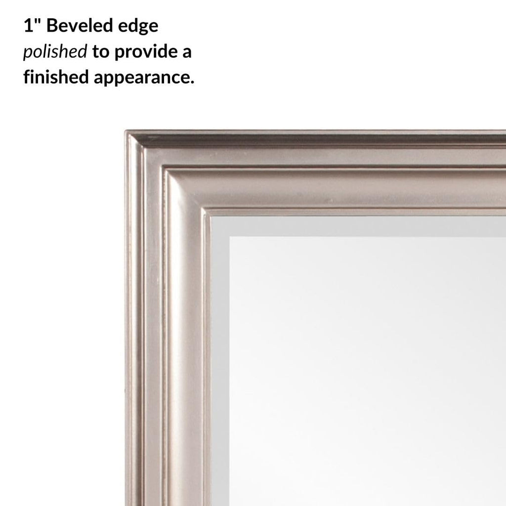 George Rectangular Bright Silver Wall Mirror, Rectangle Hanging Wood Framed Vanity Mirrors Decor, Living Room