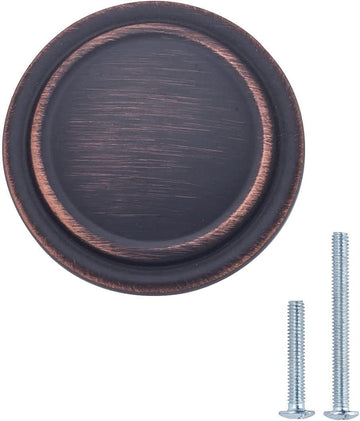 Straight Top Ring Cabinet Knobs, 1.25-inch Diameter, Oil Rubbed Bronze, 10-Pack, with Mounting Screws