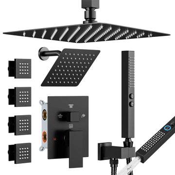 Shower System with Body Jets, Four Modes Shower Faucet 12+6" Rain Shower Head with Handheld Spray 2 Ways, 4Pcs Shower