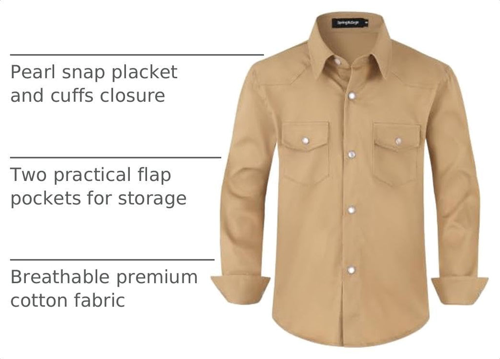 Boys Long Sleeve Western Cowboys Pearl Snap Button Down Shirts