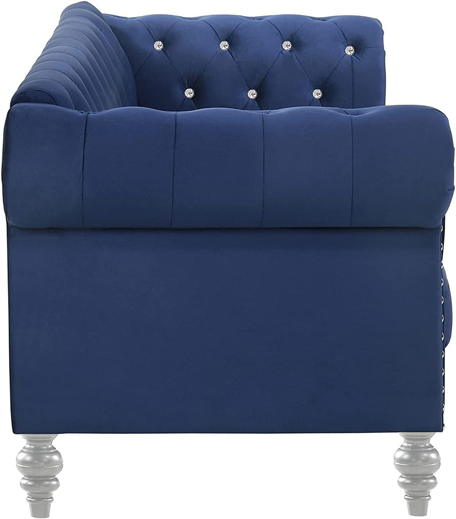 Glam Emma Two Seater Chesterfield Style Loveseat for Small Spaces with Crystal Button Tufts, Royal Blue