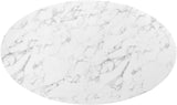 Lippa 60" Oval-Shaped Mid-Century Modern Dining Table with Artificial Marble Top and White Base