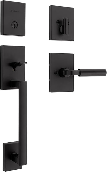 San Clemente Front Door Lock Handle and Deadbolt Set, Entry Handleset with Mirada Reversible Lever, Matte Black - Door Handleset