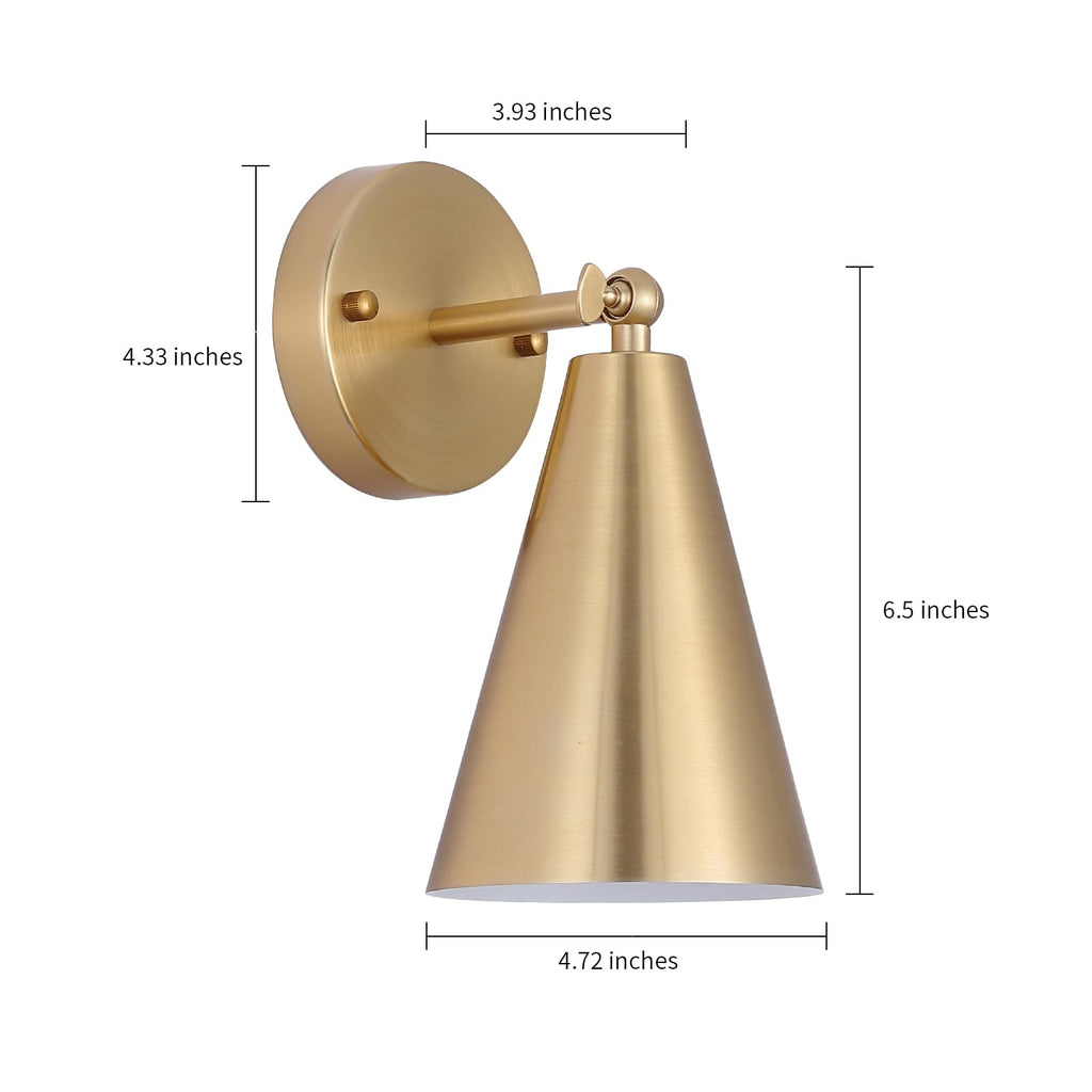 Gold Sconces Set of 2, Modern Brass Wall Sconces Lighting Fixtures with Metal Shade, Indoor Decor Wall Mount Swing
