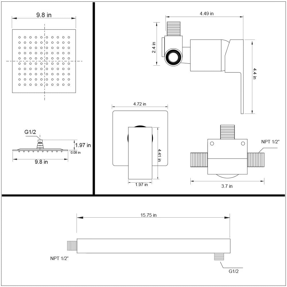 Shower Faucet Set Brushed Nickel Bathroom Rainfall 10 Inch Shower Head System Single Handle Shower Trim Kit with Valve