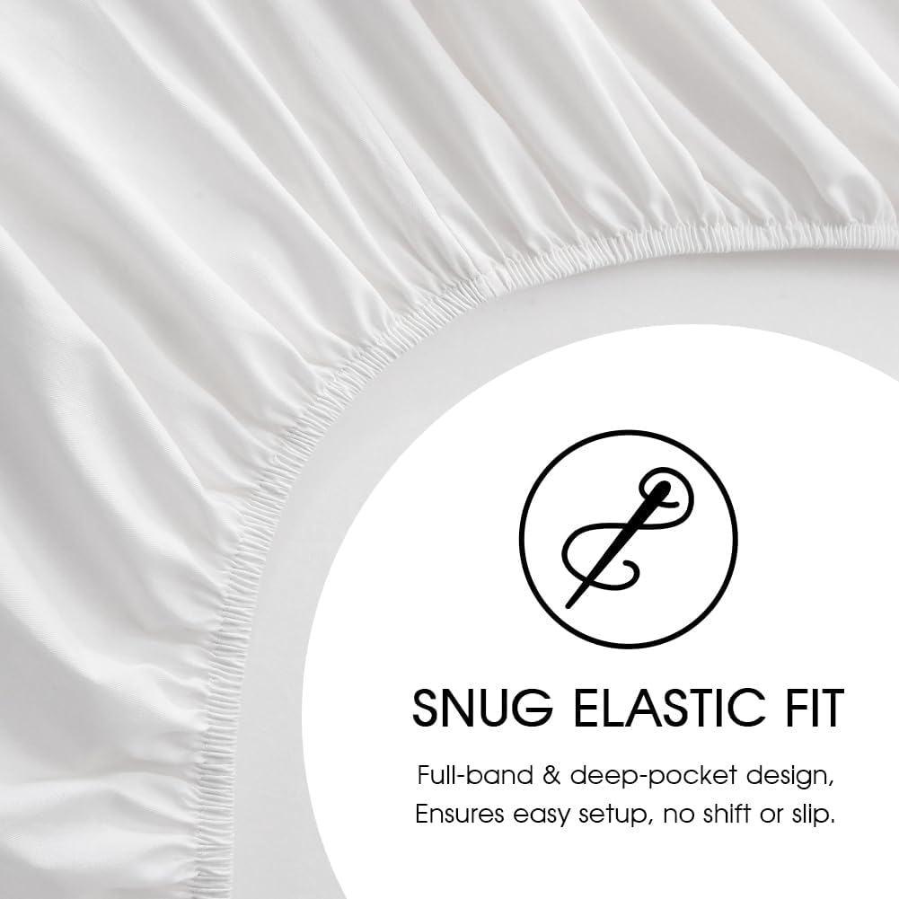 Extra Deep Pocket King Sheet Sets Fits 18"-24" in Deep Mattress -100% Cotton King Sheet Set,White Hotel Crisp Soft