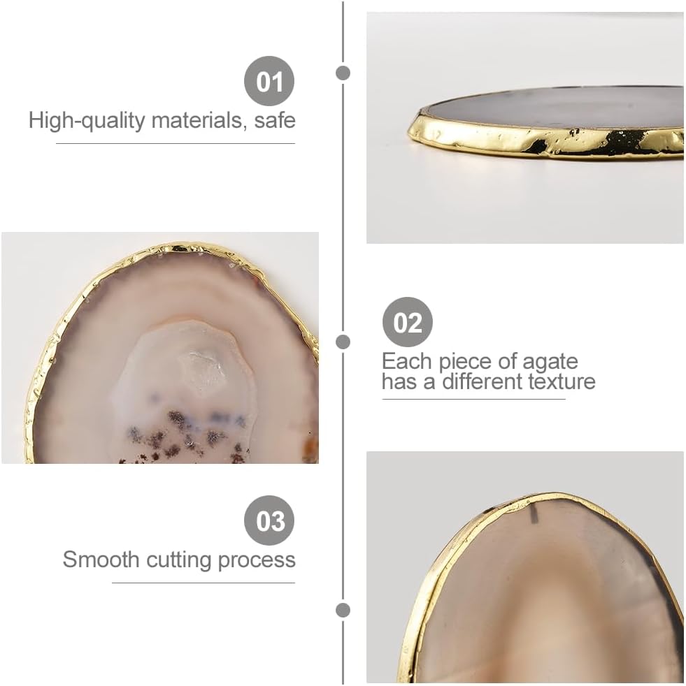 Natural Agate Coasters Bar Beer Coffee Tea Coaster,White Agate Slices Cup Mat with Gold Plated Edge Decor () - Set of 4