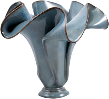 Contemporary Handmade Stoneware Pottery Ripple Vase in Steel Blue, 8.5"