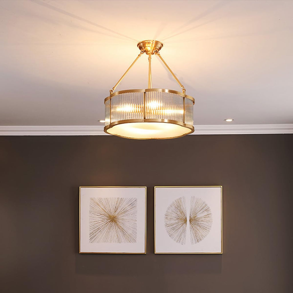 24 in Large Semi Flush Brass Chandelier for Living Room Bedroom | 6-Bulbs Design,Gold Ceiling Light,Art Deco Light
