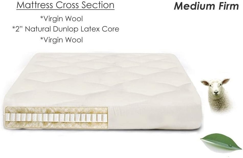Organic Wool Shiki Futon Mattress with Latex - Japanese Style Shikibuton Mattress for Floor - Medium Firm