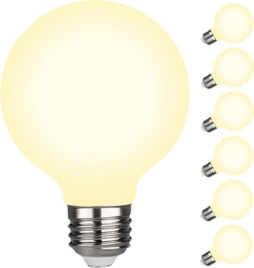 Frosted Glass G25 Globe Light Bulbs 60w Eq, Moisture Resistant G25 Dimmable LED 6W 450LM 2700K 6PCS with 360° Beam