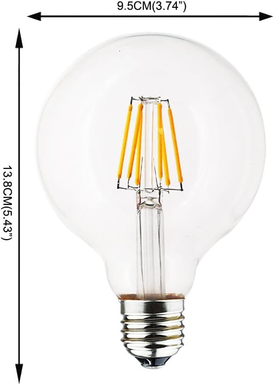 LED Vintage Edison Bulb G30/G95 4W LED Light Filament Bulb, Large Globe Bulb, E26 Base, Warm White 2700K