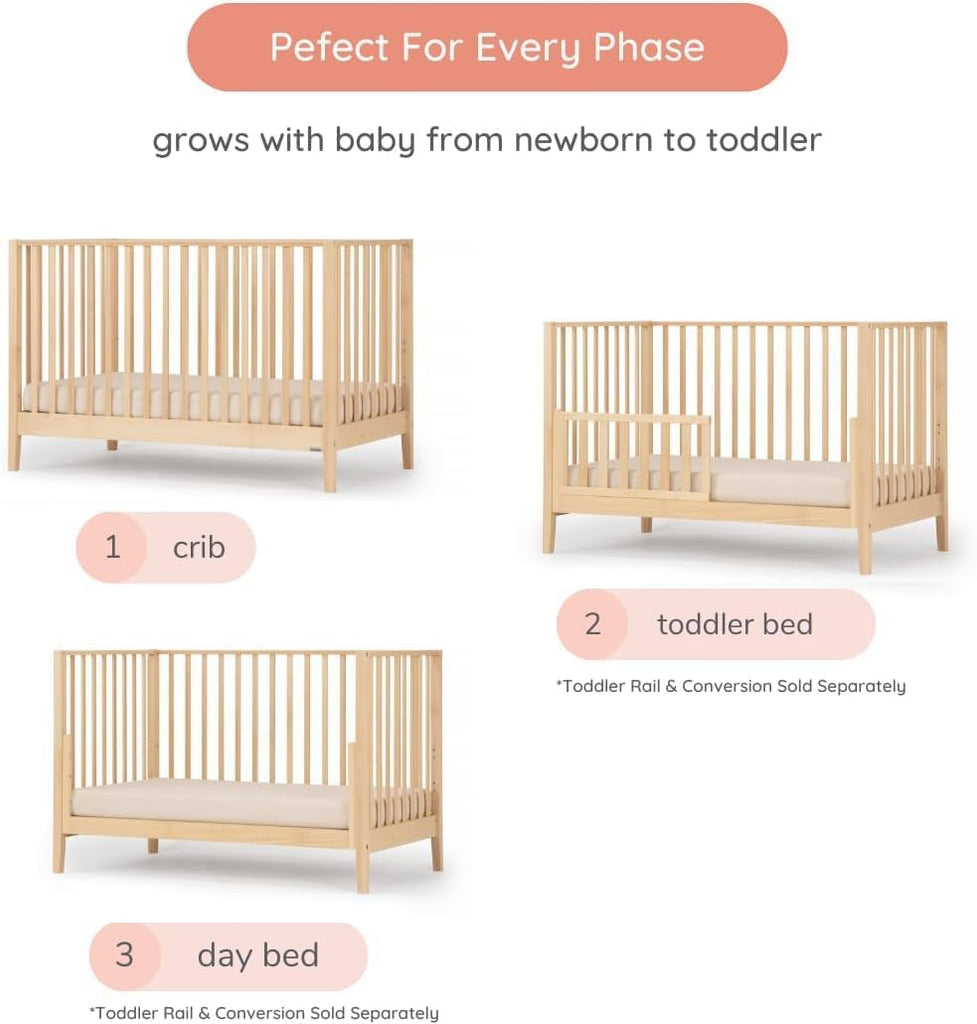 Baby LaLa 3-in-1 Convertible Wood Crib Bed, Made in Italy, Natural | Crib to Toddler & Day Bed, GREENGUARD Gold