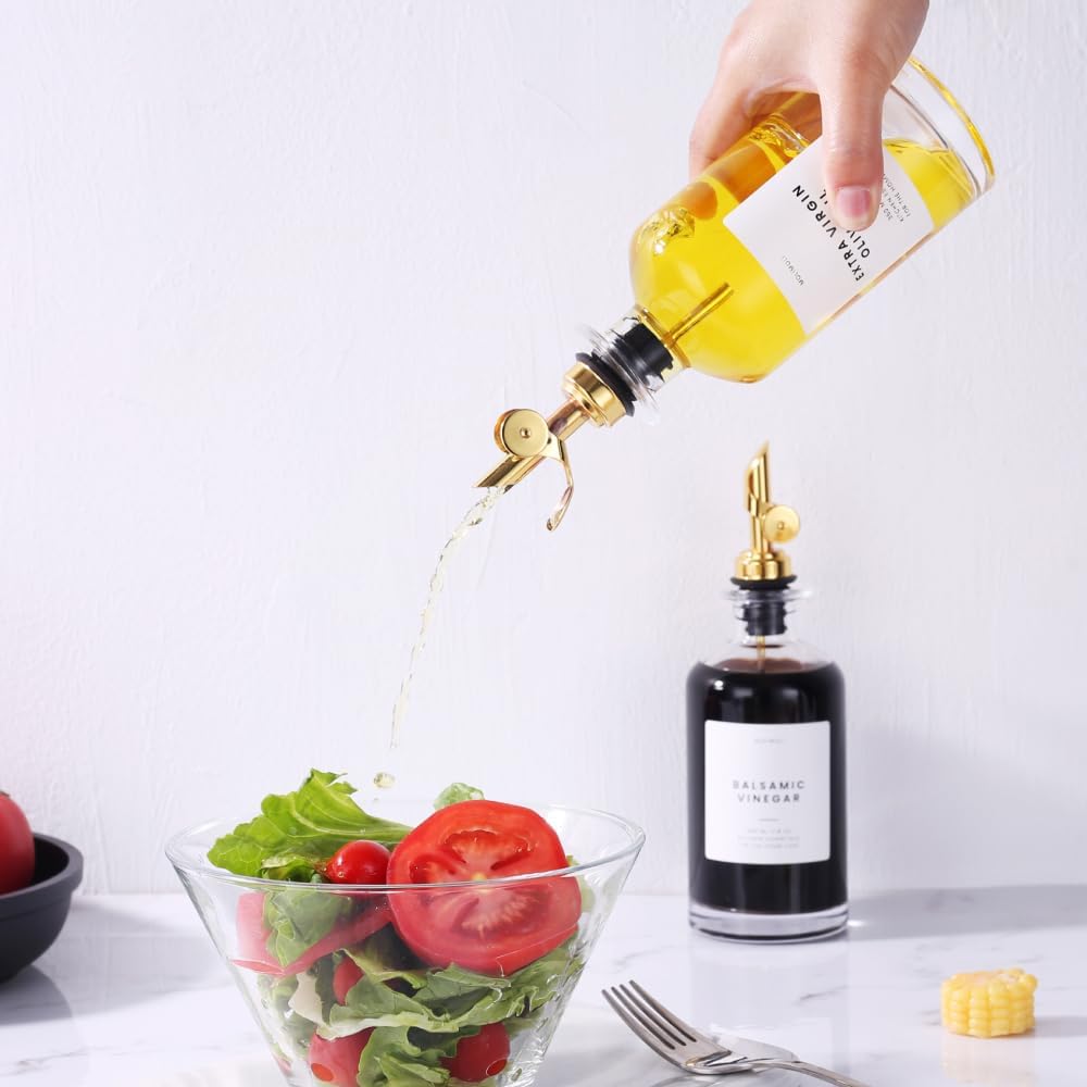 Premium Olive Oil Dispenser Bottles with Pourer - Oil and Vinegar Dispenser Set, Glass Dispenser, Dispenser Bottle - Set of 2