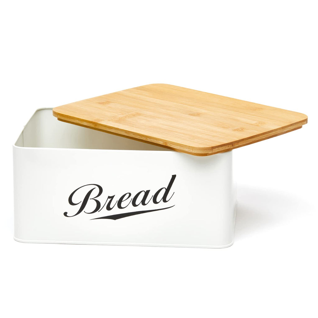 Bread Box - Modern Metal with Bamboo Cutting Board Lid