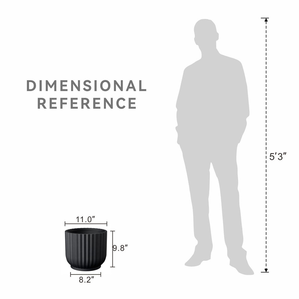 Small Round Pedestal Black Concrete Planter 11" Dia, Outdoor