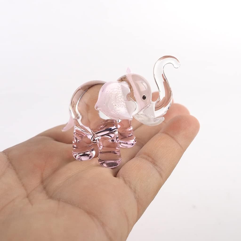 Lucky Elephant Figurines Pink Hand Blown Art Glass Collectible Animal Ornament Gift Decor, 1.5 x 2.5 x 1.8 inches