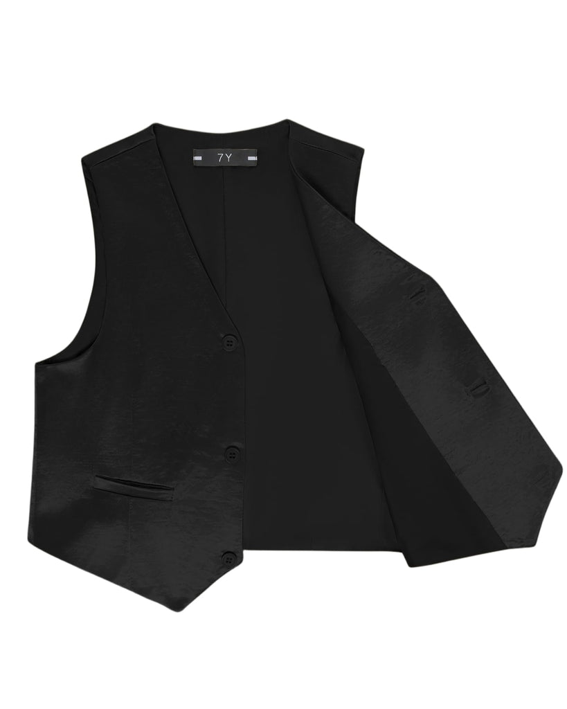 Toddler Boys Black Vest, Kids Satin Wedding Suit Vest Set with Bow Tie