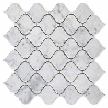 Carrara White Marble Medium Arabesque Baroque Lantern Mosaic Tile Polished Kitchen Bath Wall Floor Backsplash Shower