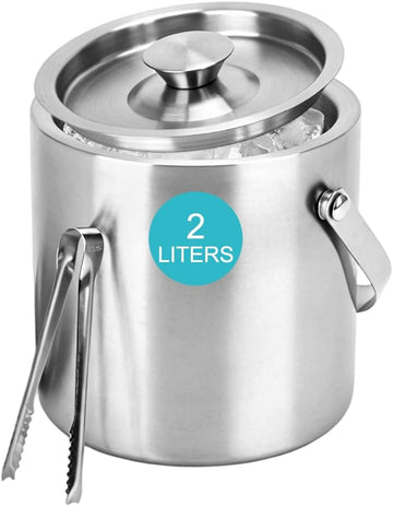 Ice Bucket with Lid & Tong, 2 L, Insulated Stainless Steel
