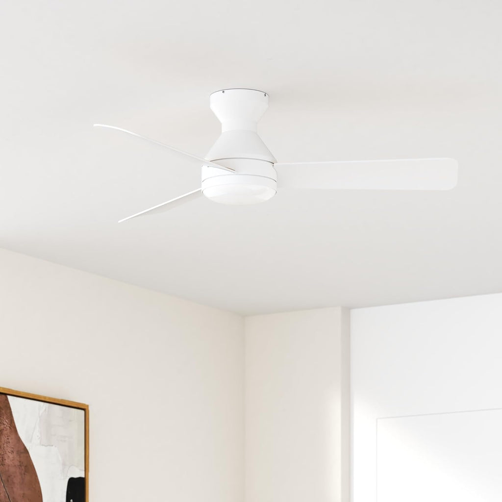 Ceiling Fans with Lights, 42 inch Low Profile Ceiling Fan with Light and Remote Control, Flush Mount, Reversible, 3CCT, Dimmable, Noiseless, White Ceiling Fan for Bedroom, Indoor/Outdoor Use A102-B0C61JL3HL